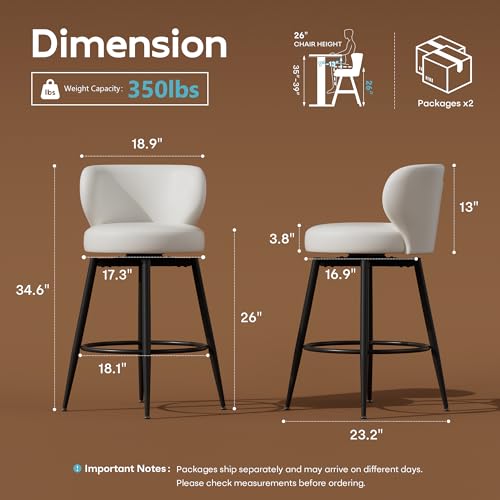 Image of 26 inch Cream White Bar Stools Set of 4, Swivel Kitchen Island Chairs