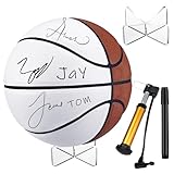 Liliful Autograph Basketball with Acrylic Ball Stand, Signature Pen and Pump Blank Signature Official Ball 4 Panel Basketball Coach Gifts for Sports School College Birthday Graduation (Fresh Style)