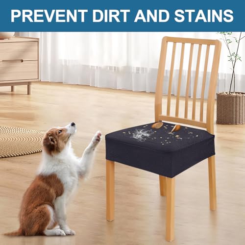 Image of Smiry Waterproof Seat Covers for Dining Room Chairs, No Rear Covers | Stretch Jacquard Removable Washable Chair Seat Slipcovers Protector, Set of 6, Dark Grey