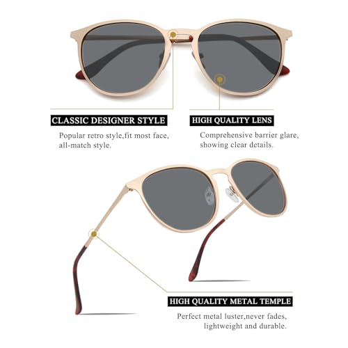 Classic Round Retro Sunglasses UV400 Circle Lens Metal Frame Men Women FW1006 D2 Gold Frame/Gray Lens2