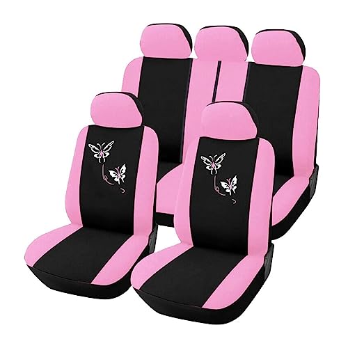 ROROL Protection Siege Auto pour Housses de siège de Voiture Ensemble Complet Ajustement Universel arrière Fendu Papillon Accessoires de Voiture Rose Protecteur de siège.(Set of Seat Covers)