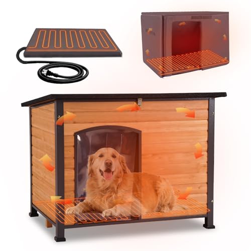 GUTINNEEN Large Outdoor Dog House Heated Dog House for Outside Insulated Weatherproof Dog Shelter with Heated Pad, Insulated All-Round Thermal Liner, Chew-Proof Metal Frame for Large Breed