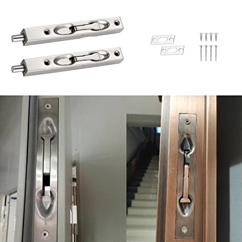 Jetisva 2pcs 6 Inch Door Flush Bolt Latch Lock Stainless Steel Sliding Bolt Lock Concealed Lever Action French Security Door Lock with Strike Screws for Internal Doors French Bathroom Wardrobe Cabinet - Image 4