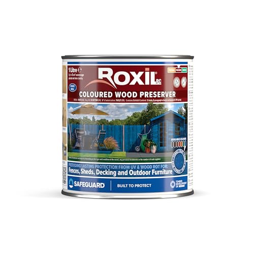 Roxil Lasure Préventive Bois 1L – Bleu Cobalt – Intérieur & Extérieur – Protection Contre Pourriture, Champignons, Larves & Termites