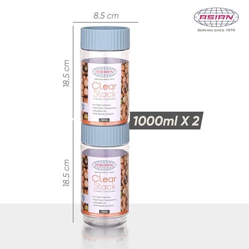 Image of Asian Plastowares - Clear Stack Jar (1000ML X 2) | BPA-Free | Multipurpose Jar for Snacks, Pulses, Dry Fruits & Biscuits | Airtight | Food Grade Storage Box | Assorted Colour