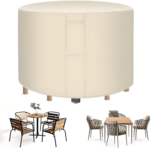 Funda Redonda Para Muebles 420D de Poliéster Oxford Resistente Funda Impermeable Para Mesa de Exterior Transpirable, Apta Para Cualquier Clima, Protección Para Muebles Beige 180x90cm
