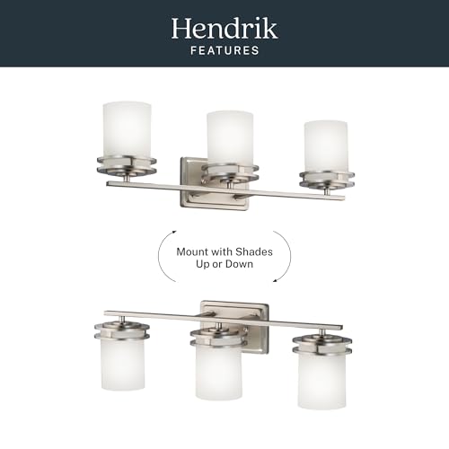 Image of Kichler Hendrik 24 inch Vanity Light in Brushed Nickel, 3-Light Modern Bathroom Vanity with Satin Etched Cased Opal Glass, (24 inch W x 8 inch H), 5078NI