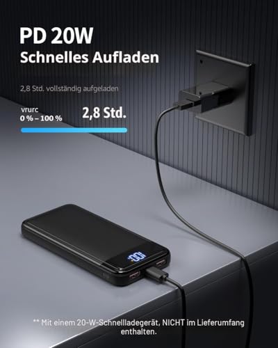 Power Bank 13800mAh, Schlank 22.5W Powerbank, Externer Handyakku Schnellladen USB C Input & Output, PD3.0 QC4.0 Tragbares Ladegerät Kompatibel mit iPhone 16 15 14 13 12 Pro Max.