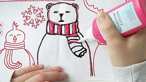 KREUL 42853 - Window Color Set Hello Winter für Kinder, 6 x 80 ml Fenstermalfarbe, inkl. schwarze Konturenfarbe, Komplettset mit brillanten Farben, Glitzerfarbton und Motivvorlagen