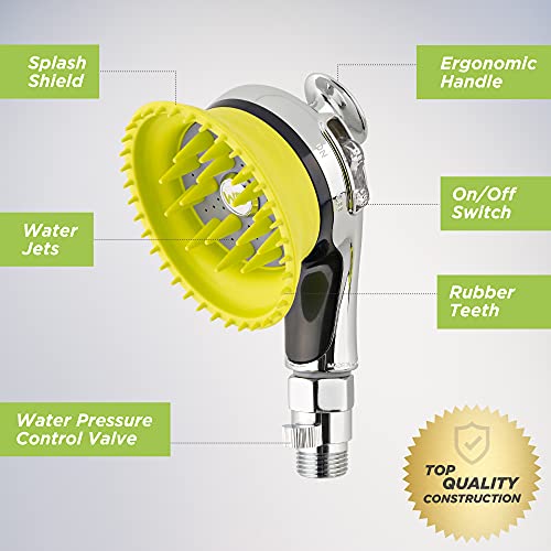 WD Escova de chuveiro portátil com interruptor liga/desliga e controle de pressão de água | Proteção