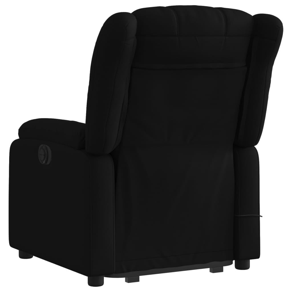 Sillón elevador eléctrico reclinable de tela negra con 6 puntos de vibración y función de elevación, cómodo y estable para relajación y bienestar