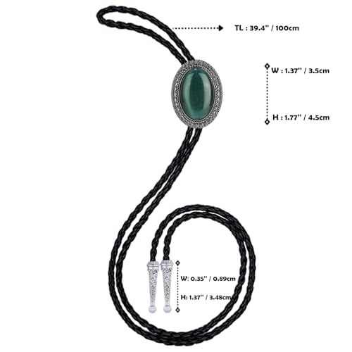 Image of Vintage Western Cowboy Rodeo Black Agate Bolo Tie for Men Women | Premium braided leather, adjustable sliding clasp, anti-tarnish alloy pendant, versatile western bolo tie
