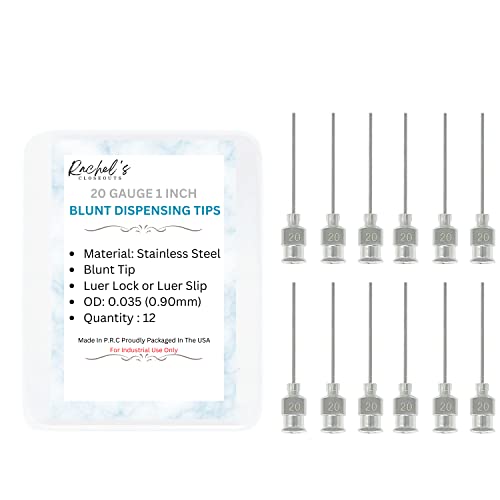 Rachel's Closeouts 12 Packs of 20 Gauge Needle 1-inch Stainless Steel Blunt Tip Needle Industrial Dispensing Needle | Luer Lock Needle | Syringe Needles |