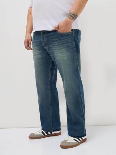 Image of Urbano Plus Men's Regular Fit Heavy Washed Denim Jeans Stretchable