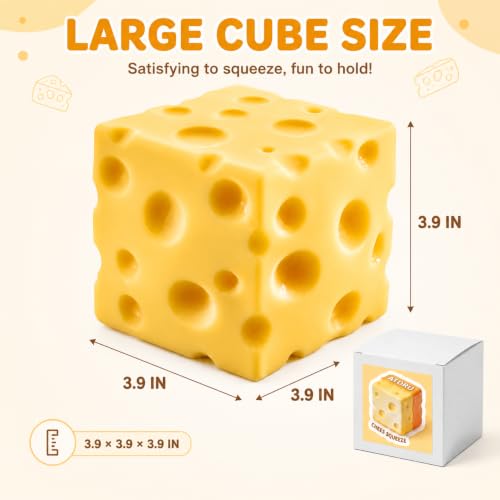 Big Cheese Squishy Toy, Jumbo Soft Sensory Cheese Block Stress Ball, Large Slow Rising Squeeze Fidget Toys for Adults , Giant Realistic Cheese Cube Novelty Gift for Relax and Focus (3.9in)