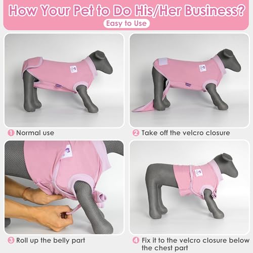 Image of cyeollo 2pack Surgery Recovery Suit for Dogs Cats Soft Breathable Female Male Pet Bodysuit After Surgery for Spay, Neuter, Surgical Recovery Onesie Shirt for Small Medium Large Dogs, Pink & Purple, S