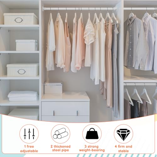 50-80cm Extendable Wardrobe Rail, Stainless Steel Adjustable Clothes Rail Pole with End Sockets,Wardrobe Pole and Fittings, Clothes Hanging Rail, White - Image 5