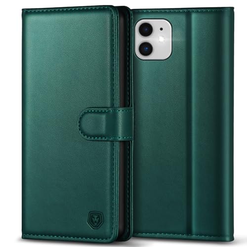 Kuafcase Compatible for iPhone 11 Case with 4 Card Slots Magnetic Closure Kickstand Shockproof Protective Phone Case Compatible for iPhone 11 - Green