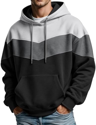 Image of COOFANDY Mens Hoodies Farbblock Fleece Hoodie with Pocket A-Black 2XL