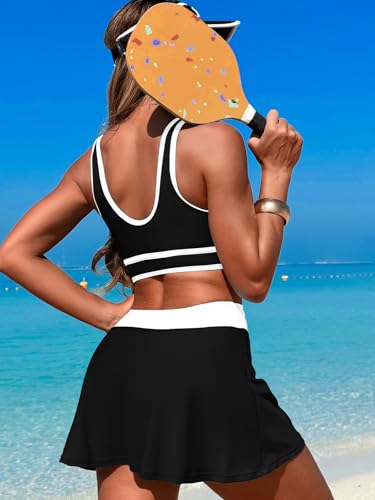 Women's High Waisted Bikini Sets Tummy Control Swim Skirt Two Piece Swim Suit Tummy Control Color Block Bathing Suit3