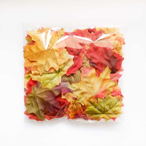 Luvhua No Odor Pre-Separated Fall Leaves Artificial Maple Leaves 8cm/3in 17 Mixed Colors Fake Autumn Leaves for Fall Decor Thanksgiving Table Home Wedding Wreath DIY Crafts 100 Pcs