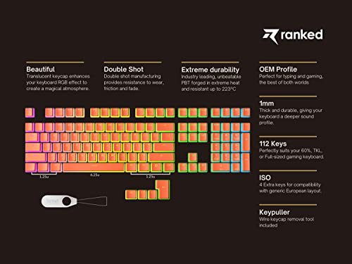 Image of Ranked Pudding PBT Keycaps | 112 Double Shot Translucent ANSI US & ISO Layout | OEM Profile for RGB Mechanical Gaming Keyboard (Coral)