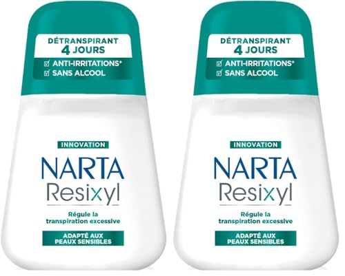 NARTA - Resixyl - Déodorant Bille Femme - Détranspirant 4 Jours - Régule La Transpiration Excessive - Anti-Irritations* - Complexe Minéral [Resyx]TM - 0% Alcool** - Adapté Aux Peaux Sensibles - 50 ml