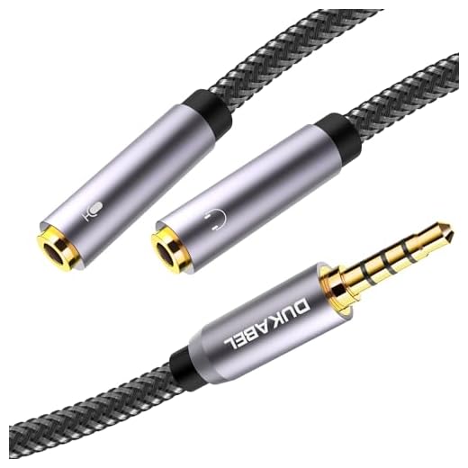 DUKABEL Long Headsets Splitter Adapter (4ft/1.2m) 3-Pole TRS Micprhone & Audio Female to Single 4-Pole TRRS Male Jack Stereo Audio/Crystal-Nylon Braided / 24K Gold Plated / 99.99% 4N OFC