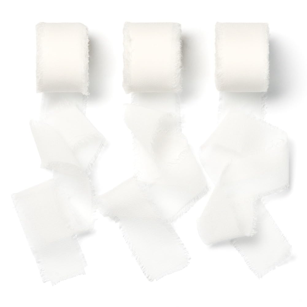 AOKSUNOVA Chiffonband, 2,5 cm x 18,9 m, Geschenkband, Chiffon-Schleifenband, breites Quasten-Hochzeitsband