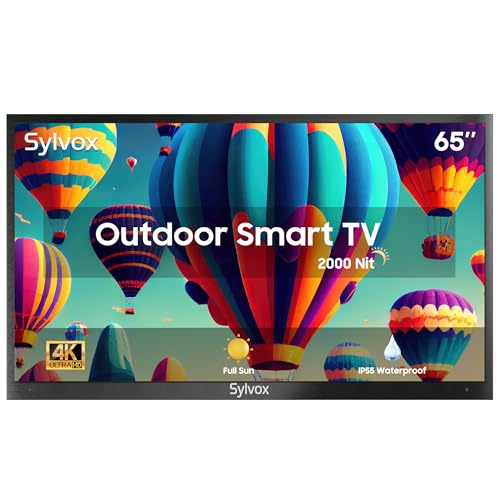 SYLVOX 65 Zoll Outdoor TV mit 4K UHD, 2000nit Helligkeit, IP55 Wasserdicht, Voice Assistabt, Draußen Smart Android Ferseher,Bildschirmspiegelung Sun Readable - Pool Pro