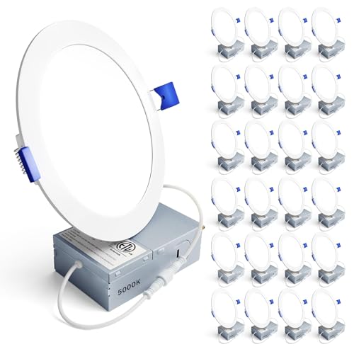 Ensenior 24 Pack 6 Inch LED Recessed Ceiling Light, Dimmable, 5000K Daylight, 1050LM 12W 120V, High Brightness Canless Wafer Downlight - ETL&FCC&IC