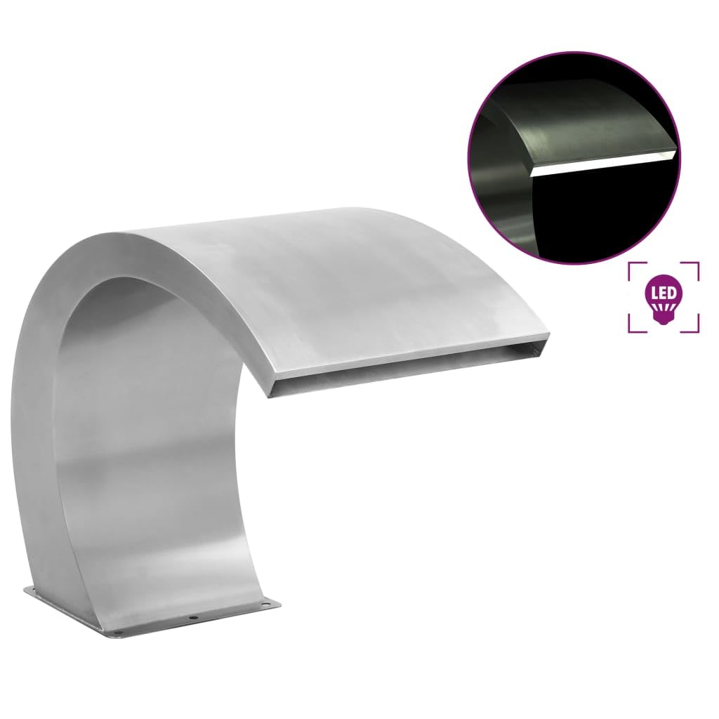 Cascata per piscina con LED in acciaio inox, 30 x 60 x 45 cm, gioco d'acqua con 15 luci LED bianche, resistente al cloro, per laghetto da giardino, terrazza e relax all'aperto