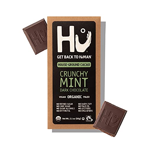 Hu Chocolate Bars | 4 Pack Crunchy Mint Chocolate | Natural Organic Vegan, Gluten Free, Paleo, Non GMO, Fair Trade Dark Chocolate | 2.1oz Each
