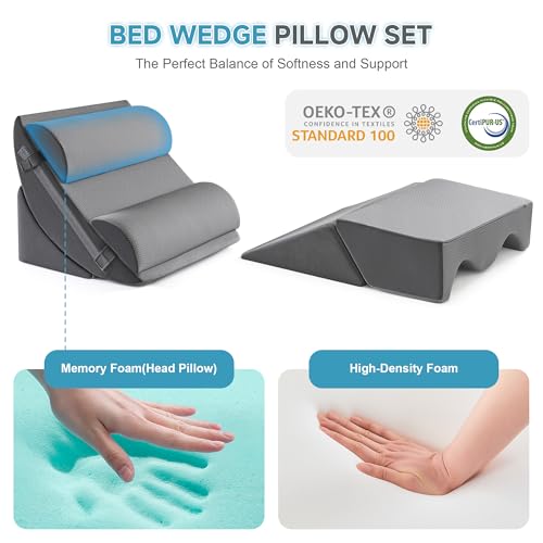Image of Yojoker Wedge Pillow Set for After Surgery, Bed Wedge Pillow for Sleeping | 6PCS Orthopedic Post Surgery Pillow for Back Leg Pain Relief, Adjustable Foam Support Pillow for Acid Reflux Relief Grey