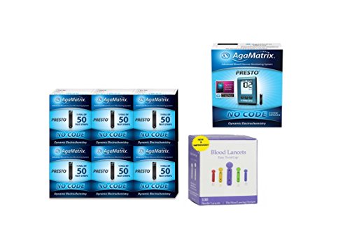 Presto Blood Glucose Meter Kit Plus 300 Test Strips + 100 Lancets [Complete Starter kit for you to Start Using Right away]