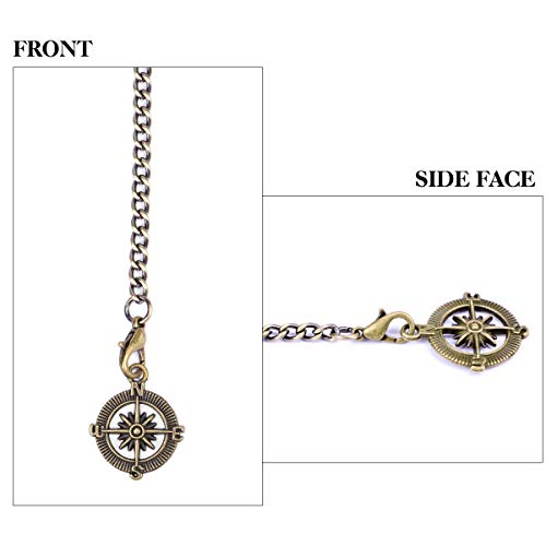 Manchda Albert Chain Pocket Watch, T-Bar Chain With Compass Pendant, Curb Link Chain 2 Hook Antique Fob T Bar For Men(Bronze) #TOP5