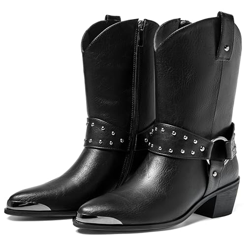 Image of ErikenUrben Women Harness Cowboy Boots Pointed Toe Western Boots Zip