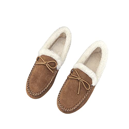 ERLINGO Chaussons mocassins en daim pour femme, chauds et confortables, antidérapants, légers et respirants, marron, 39 EU Cover