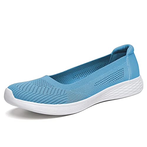 Puxowe Women's Casual Slip on Walking Flat Shoes-Lightweight Low-Top Knit Loafer Sneaker Light Blue Size 6.5 US -  PUHK19826-Light Blue37-xzw