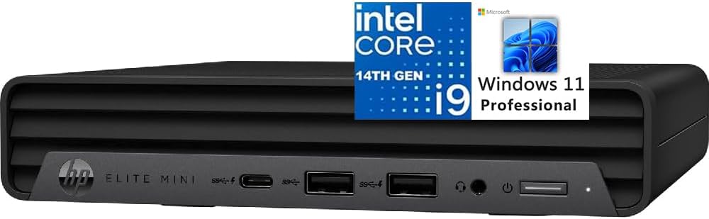 HP Mini PC Desktop Computer, Elite Mini 800 G9 with Intel i9-14900T, (64GB RAM, 1TB SSD), Triple 4K Display Support, 6X USB Ports, Ultra-Quiet Design, Keyboard and Mouse, Windows 11 Pro