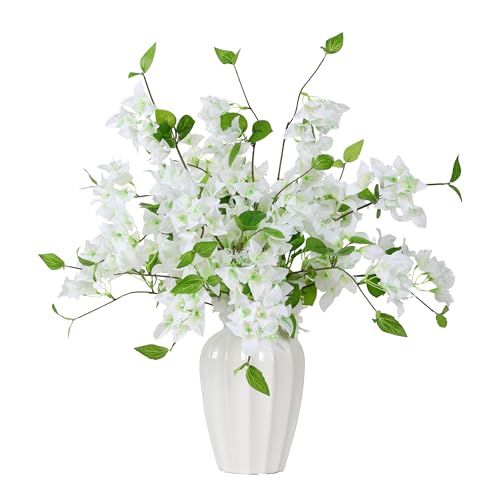 Apeair 10PCS Bougainvillea Artificial Flowers 30" Silk Fake Bougainvillea Branches Faux Flowers Vines for Home，Garden，Wedding，Party，Indoor and Outdoor，Floral Arrangement and DIY Decor（White）
