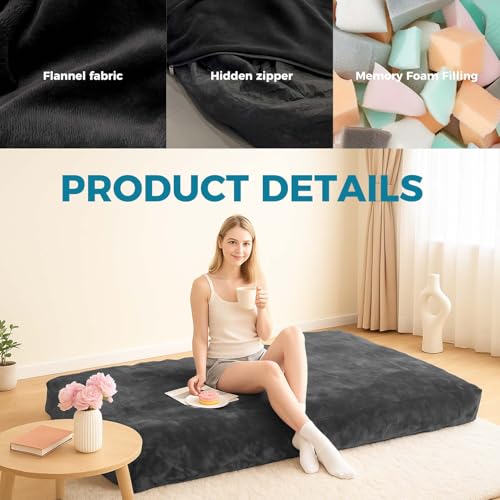 Image of Big Bean Bag Chairs for Adults,Bean Bag with Filler Included,Memory Foam Bean Bag,Giant beanbag,Suitable for Reading Chairs in Living Room, Bedroom and Dormitory. (Black, Bean Bag Bed)