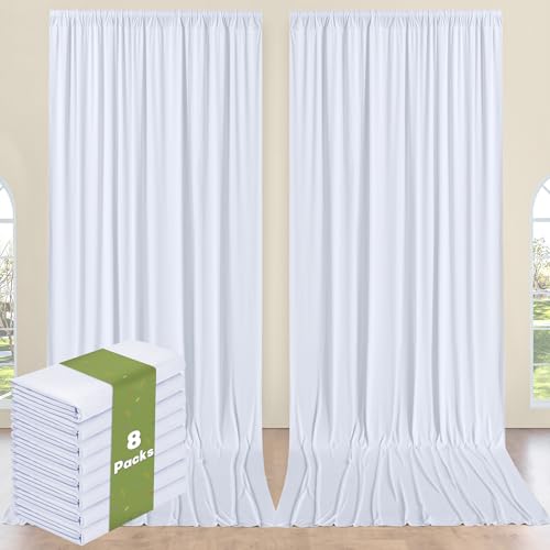 Image of 40x14ft White Backdrop Curtains for Parties, Wrinkle Free Polyester 8 Panels Photo Backdrop Drapes 14 ft Long Back Drop Cloth for Wedding Birthday Photography Background Party