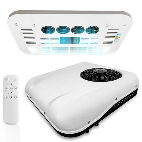Climatiseur de toit pour camping-car, Climatiseur de RV stationnement 12V/24V, avec compresseur à spirale, silencieux, pour camping-cars, camions, fourgons,...