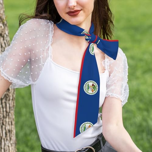 46.9 * 3.1 Inch Lightweight Scarf, Belize Flag Silk Scarf for Women, Long Chic Tie Hair Scarf Headband Hat Decoration4
