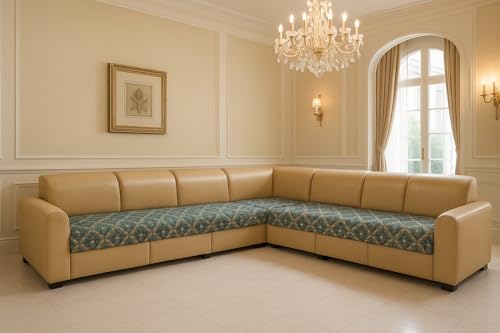 Image of JAPA Champagne Classic Damask Quilted Velvet L-Shape Seat-Only Sofa Cover for 3+3 Seater - Non-Slip Washable Daily Use Sofa Protector, Luxury Sofa Mat for Living Room