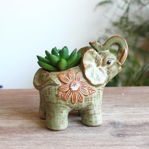 Maceta de elefante | Maceta de cerámica con forma de elefante | Macetero con figura de elefante para decoración del hogar | Maceta con forma de elefante, regalos para amantes de las plantas