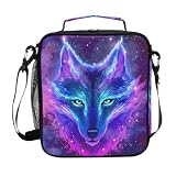 ALAZA Wolf Lunch Box Galaxy Lunch Box Starry Wolf Insulated Lunch Bag Cooler Bag with Shoulder Strap Thermal Meal Tote Kit for School Picnic