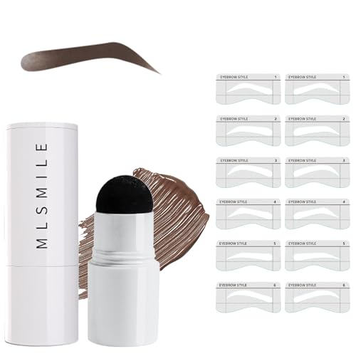 Eyebrow Stamp and Eyebrow Stencil Kit - One Step Brow Stamp and Shaping Kit - Eyebrow Stamp with 12 Eyebrow Stencils - Long-lasting Waterproof Eyebrow Stamp Kit(Dark Brown)