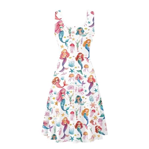 Image of Women Stylish Tank Dresses Sleeveless Round Neck Midi Casual Dress with Pocket for Summer